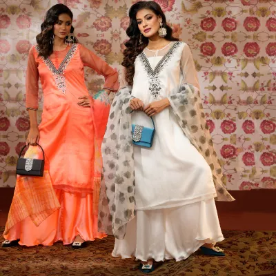 NOOR | Stitched 3 Pc | Orange | Size-L